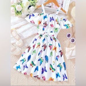 6y girl, Butterfly Print Cold Shoulder Dress
